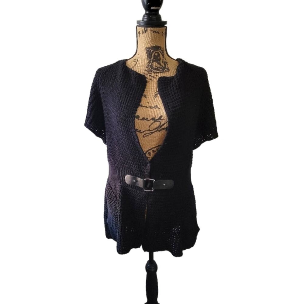 Small Angel Apparel black open knit pullover low cut sweater